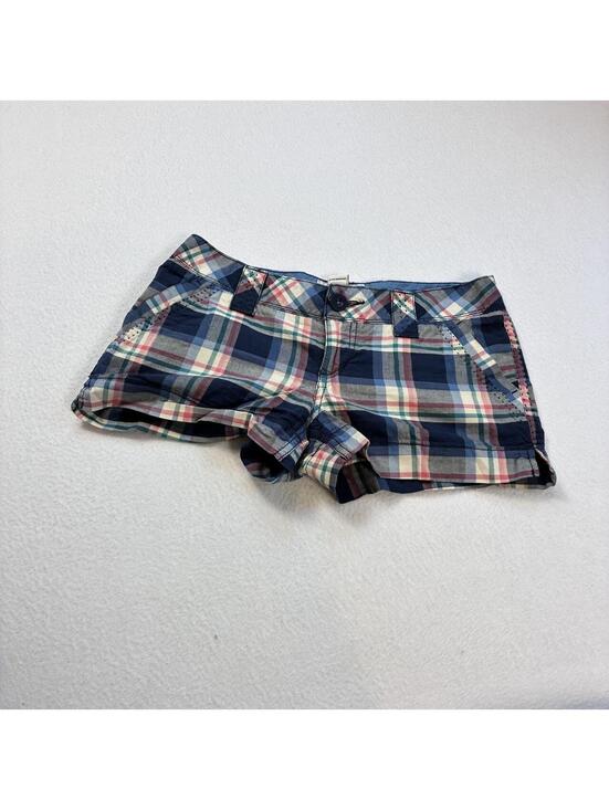 Pants - Y2K SO plaid low rise mini shorts, size 5! pink blue stripes